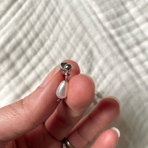 Sterling Silver Teardrop Pearl Drop Earrings - White - Picture 2 of 2